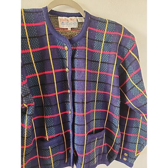 Tally-Ho Womens Cardigan Sweater Vintage 80s 90s Tartan Plaid Size XL Button-Up - Picture 2 of 5